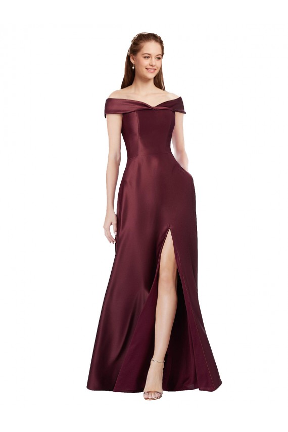 Cap Sleeves Strapless Satin Burgundy Gold Long Black Tie Evening Gown / Prom Dress / Bridesmaid Dress Adelaide