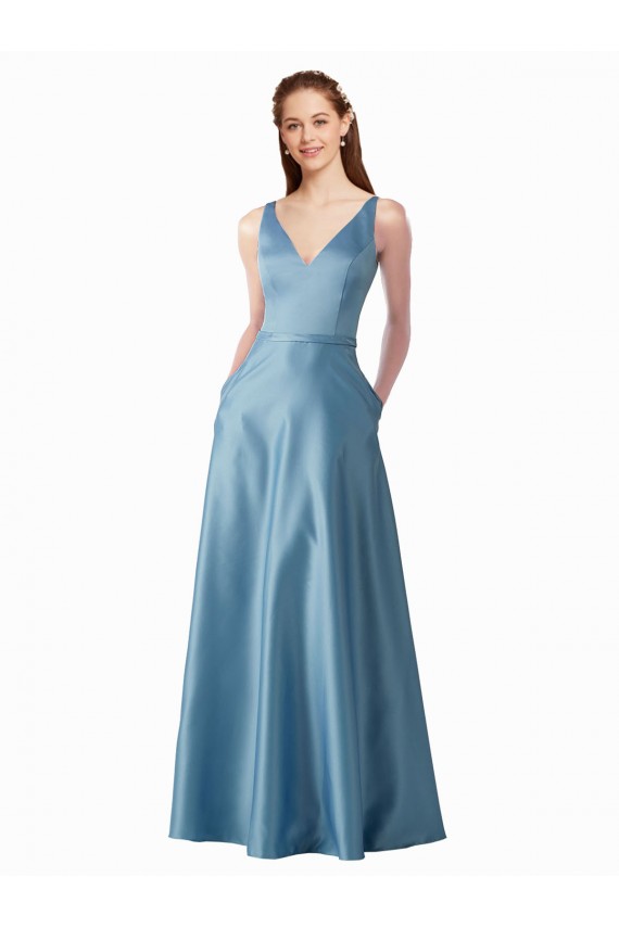 Sleeveless High Neck Satin Long Black Tie Prom Dress / Bridesmaid Dress Adelaide