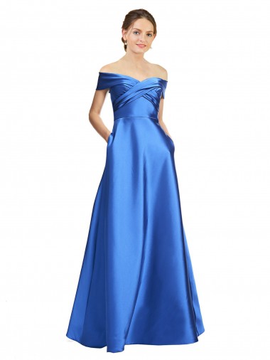 Sleeveless Off the Shoulder Satin Long Black Tie Evening Gown / Prom Dress / Bridesmaid Dress Adelaide