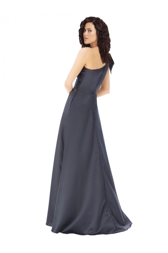 Sleeveless One Shoulder Satin Slate Grey Long Formal Evening Gown / Prom Dress / Bridesmaid Dress Adelaide