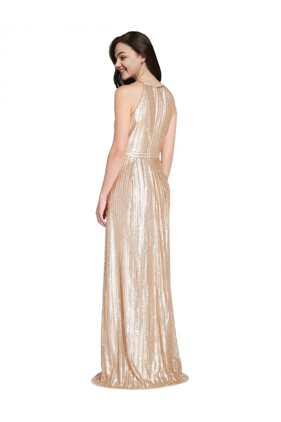 Sleeveless High Neck Sequin Gold Long Formal Evening Gown / Prom Dress / Bridesmaid Dress Adelaide