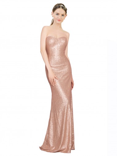 Sleeveless Sweetheart Sequin Rose Gold Long Formal Evening Gown / Prom Dress / Bridesmaid Dress Adelaide