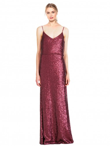 Sleeveless High Neck Sequin Burgundy Long Formal Evening Gown / Prom Dress / Bridesmaid Dress Adelaide