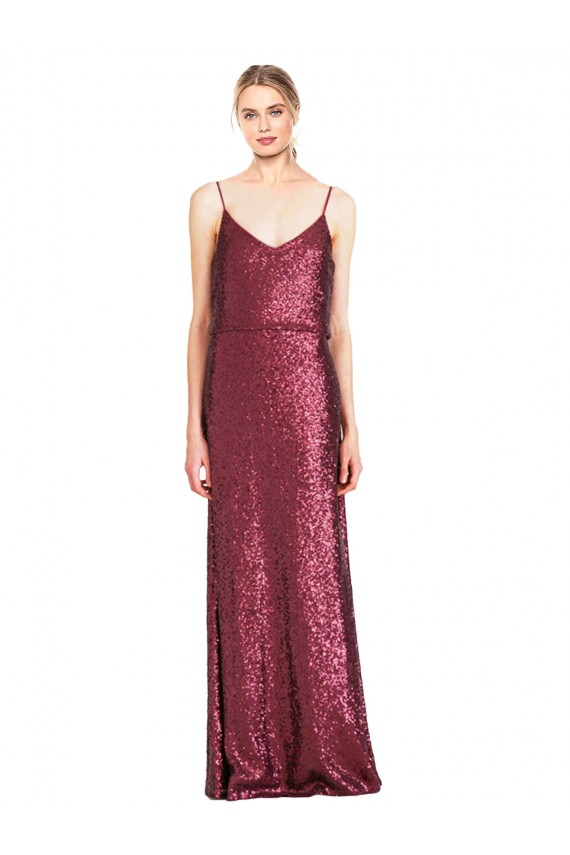 Sleeveless High Neck Sequin Burgundy Long Formal Evening Gown / Prom Dress / Bridesmaid Dress Adelaide