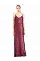 Sleeveless High Neck Sequin Burgundy Long Formal Evening Gown / Prom Dress / Bridesmaid Dress Adelaide