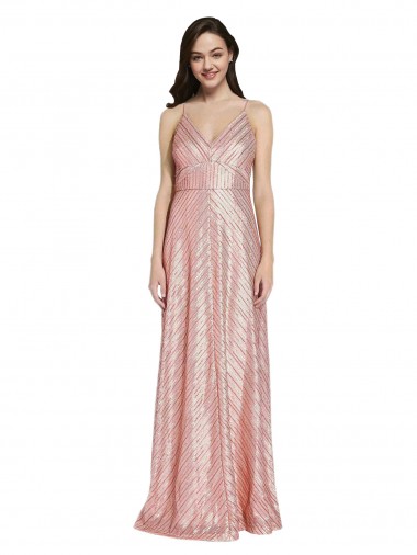 Sleeveless V-Neck Sequin Rose Gold Long Formal Evening Gown / Prom Dress / Bridesmaid Dress Adelaide