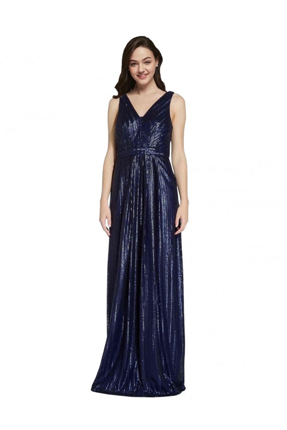 Sleeveless V-Neck Sequin Dark Navy Sheath Long Formal Evening Gown / Prom Dress / Bridesmaid Dress Adelaide