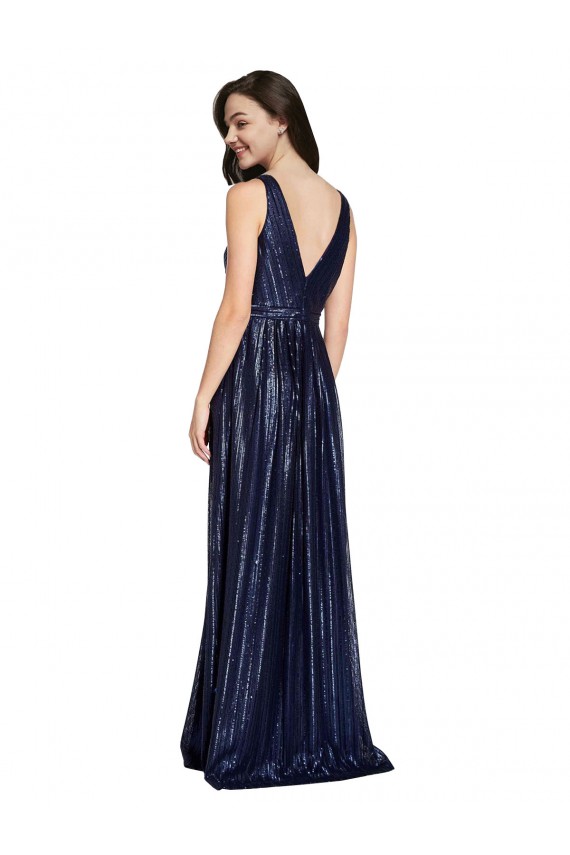 Sleeveless V-Neck Sequin Dark Navy Sheath Long Formal Evening Gown / Prom Dress / Bridesmaid Dress Adelaide