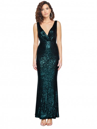 Sleeveless V-Neck Sequin Dark Green Long Bridesmaid Dress / Evening Dress Adelaide