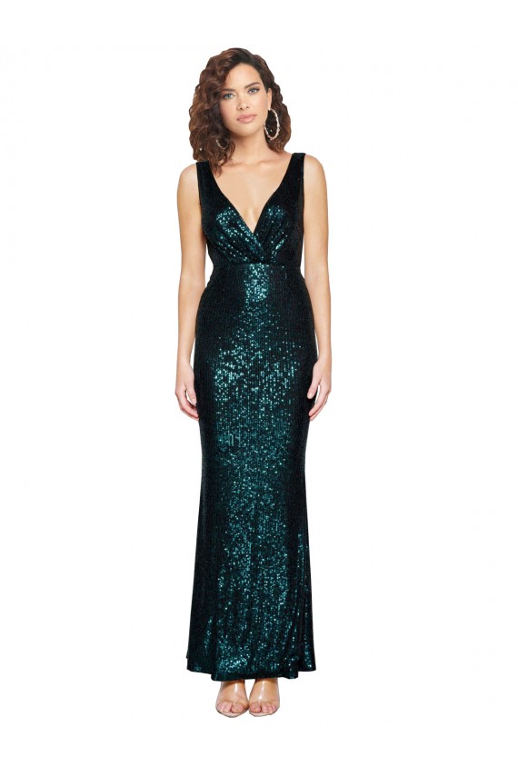 Sleeveless V-Neck Sequin Dark Green Long Bridesmaid Dress / Evening Dress Adelaide