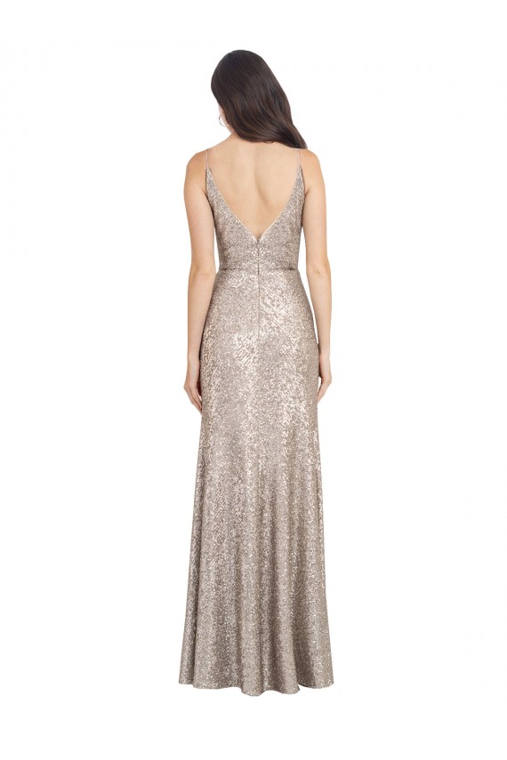 Sleeveless High Neck Sequin & Sparkling Sequin Silver Long Formal Evening Gown / Prom Dress / Bridesmaid Dress Adelaide