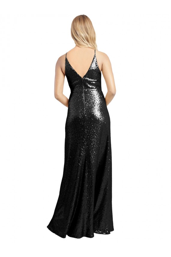 Sleeveless V-Neck Sequin Black Long Formal Evening Gown / Prom Dress / Bridesmaid Dress Adelaide
