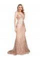 Sleeveless V-Neck Sequin & Sparkling Sequin Rose Gold Long Formal Plus Size Evening Gown / Prom Dress / Bridesmaid Dress Adelaide