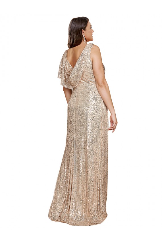 Sleeveless V-Neck Sequin Gold Long Black Tie Plus Size Evening Gown / Prom Dress / Bridesmaid Dress Adelaide