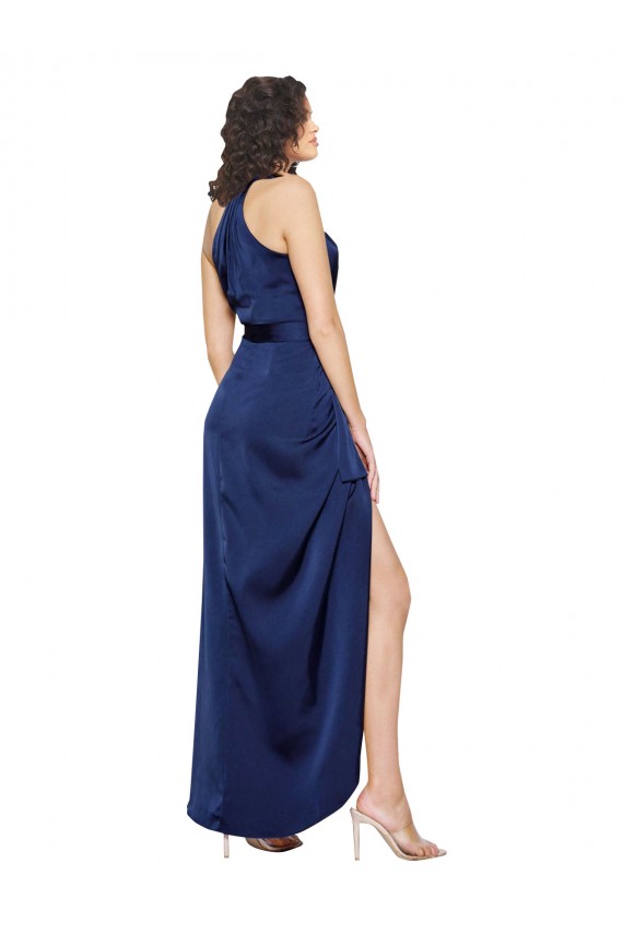 Sleeveless High Neck Silk like Satin Sapphire Long High Low Evening Gown / Prom Dress / Bridesmaid Dress Adelaide