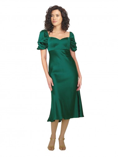 Short Sleeves Sweetheart Silk like Satin Hunter Midi Length Formal Evening Gown / Prom Dress / Bridesmaid Dress Adelaide