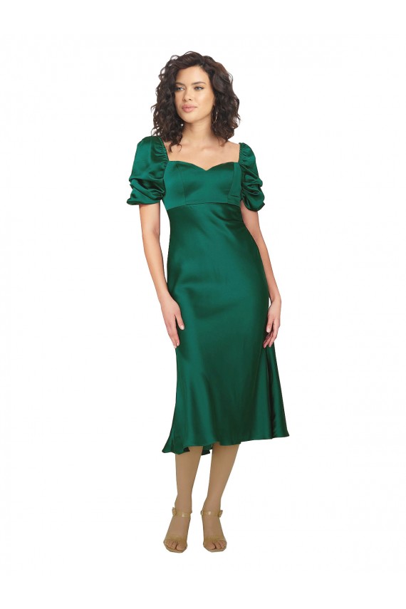Short Sleeves Sweetheart Silk like Satin Hunter Midi Length Formal Evening Gown / Prom Dress / Bridesmaid Dress Adelaide