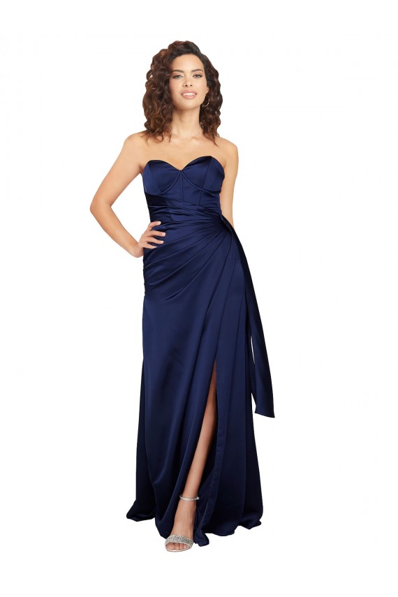 Sleeveless Strapless Silk like Satin Sapphire Long Formal Evening Gown / Prom Dress / Bridesmaid Dress Adelaide