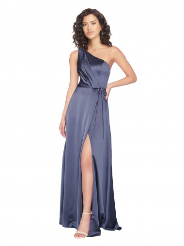 Sleeveless One Shoulder Silk like Satin Dusk Long Formal Evening Gown / Prom Dress / Bridesmaid Dress Adelaide