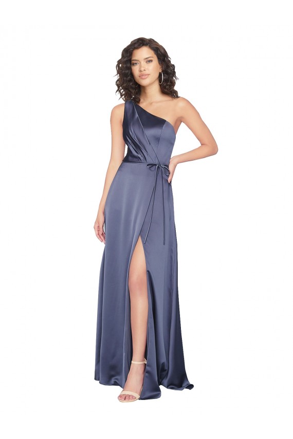 Sleeveless One Shoulder Silk like Satin Dusk Long Formal Evening Gown / Prom Dress / Bridesmaid Dress Adelaide
