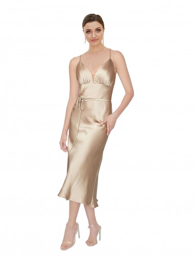 Sleeveless V-Neck Silk like Satin Midi Length Formal Evening Gown / Prom Dress / Bridesmaid Dress Adelaide