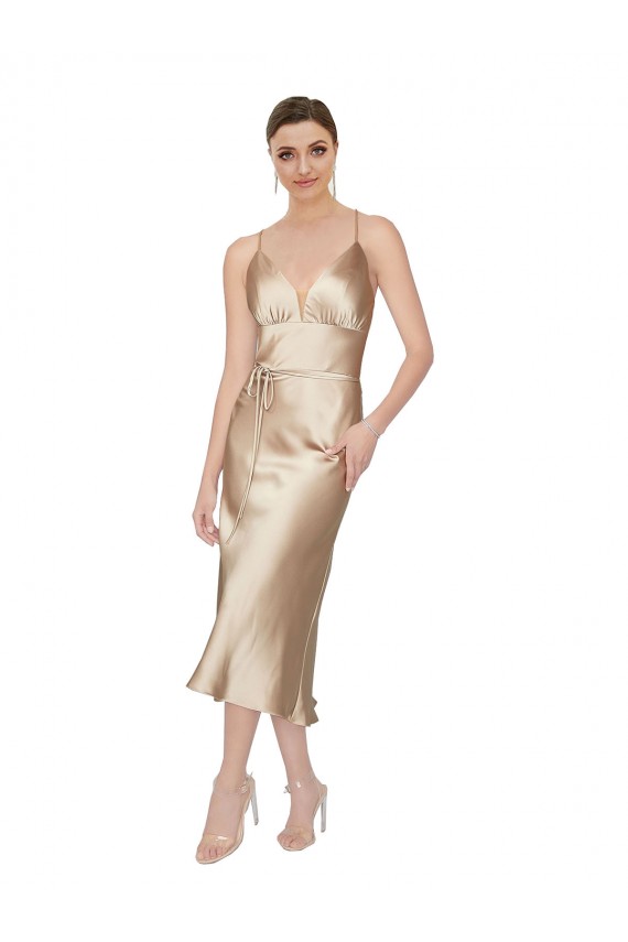 Sleeveless V-Neck Silk like Satin Midi Length Formal Evening Gown / Prom Dress / Bridesmaid Dress Adelaide