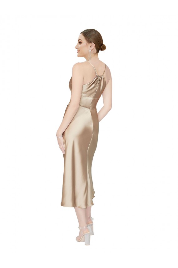 Sleeveless V-Neck Silk like Satin Midi Length Formal Evening Gown / Prom Dress / Bridesmaid Dress Adelaide