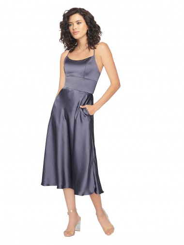 Sleeveless Scoop Neck Silk like Satin Dusk Midi Length Prom Dress / Bridesmaid Dress Adelaide