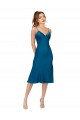 Sleeveless V-Neck Silk like Satin Peacock Blue Midi Length Prom Dress / Bridesmaid Dress Adelaide