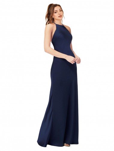 Sleeveless High Neck Silk like Satin Sapphire Sheath Long Formal Evening Gown / Prom Dress / Bridesmaid Dress Adelaide