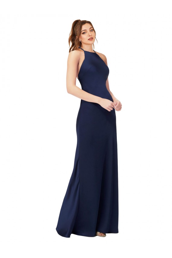 Sleeveless High Neck Silk like Satin Sapphire Sheath Long Formal Evening Gown / Prom Dress / Bridesmaid Dress Adelaide