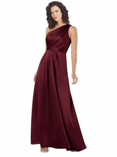 Sleeveless One Shoulder Silk like Satin Burgundy Long Formal Evening Gown / Prom Dress / Bridesmaid Dress Adelaide