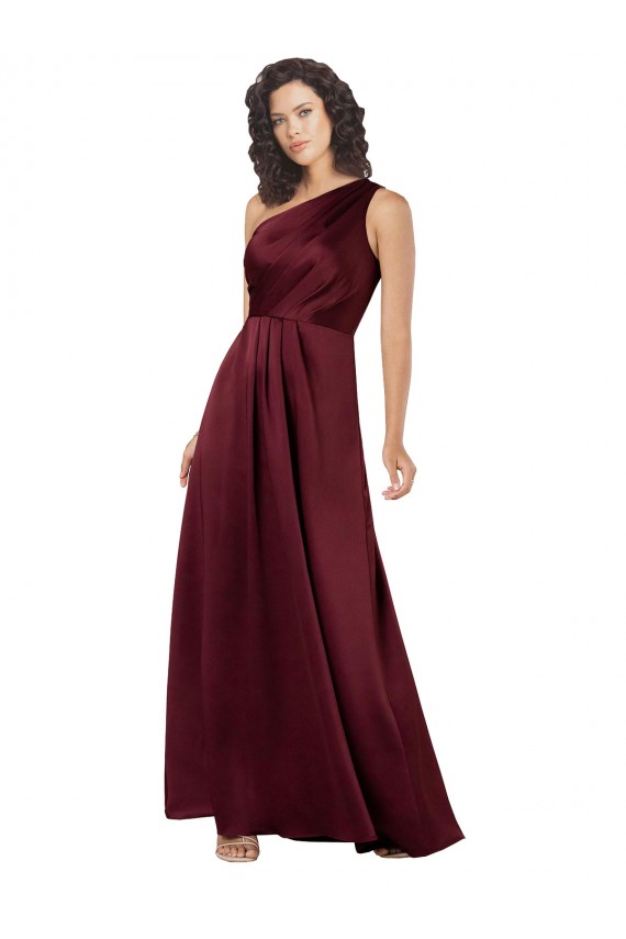 Sleeveless One Shoulder Silk like Satin Burgundy Long Formal Evening Gown / Prom Dress / Bridesmaid Dress Adelaide
