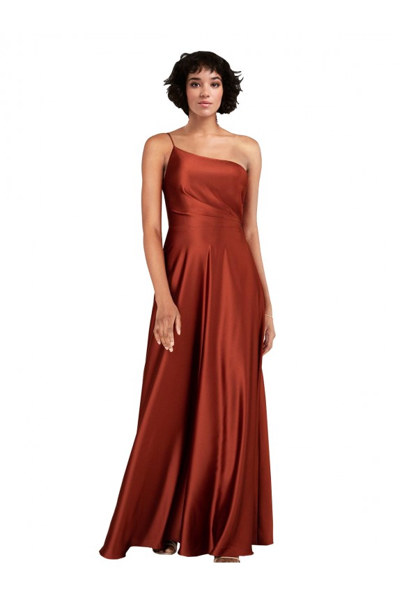 Sleeveless One Shoulder Silk like Satin Burnt Orange Long Black Tie Evening Gown / Prom Dress / Bridesmaid Dress Adelaide