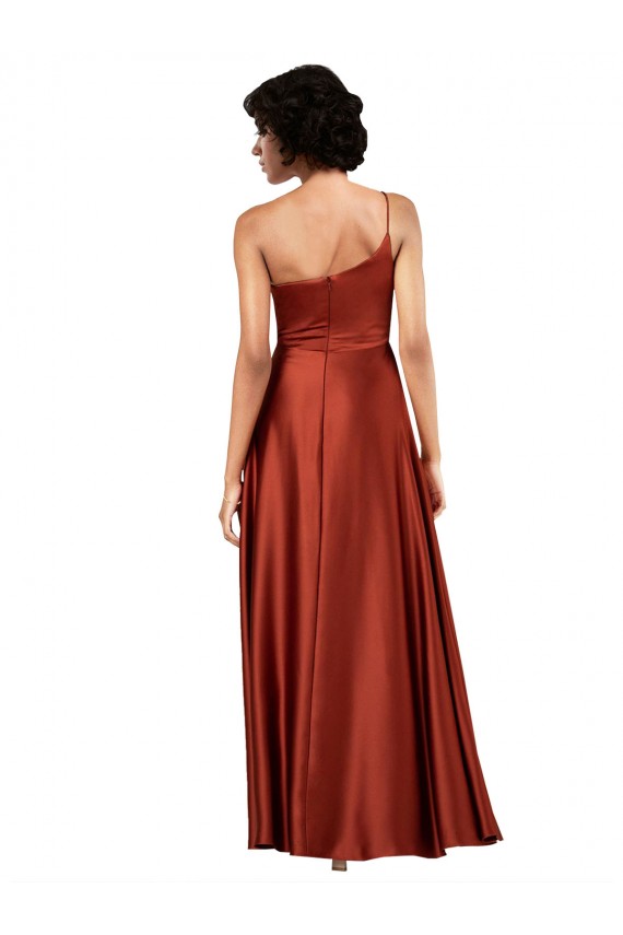 Sleeveless One Shoulder Silk like Satin Burnt Orange Long Black Tie Evening Gown / Prom Dress / Bridesmaid Dress Adelaide