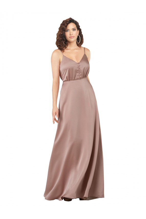 Sleeveless Sweetheart Silk like Satin Dusty Pink Long Formal Evening Gown / Bridesmaid Dress Adelaide