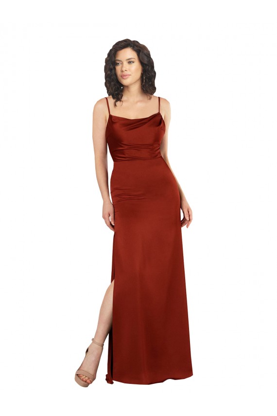 Sleeveless Square Neck Silk like Satin Red Long Formal Evening Gown / Prom Dress / Bridesmaid Dress Adelaide