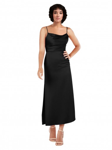 Sleeveless Cowl Neck Silk like Satin Black Tea Length Formal Evening Gown / Prom Dress / Bridesmaid Dress Adelaide