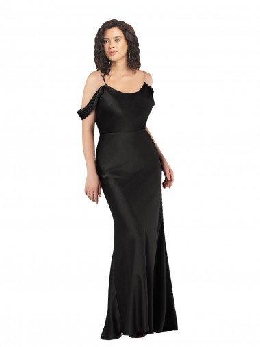 Sleeveless Off the Shoulder Silk like Satin Black Long Formal Dress / Bridesmaid Dress Adelaide