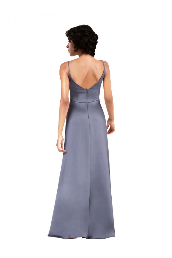 Sleeveless V-Neck Silk like Satin Black Column Long Formal Evening Gown / Prom Dress / Bridesmaid Dress Adelaide
