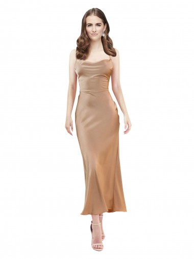 Sleeveless Cowl Neck Silk like Satin Rose Gold Midi Length Formal Evening Gown / Prom Dress / Bridesmaid Dress Adelaide