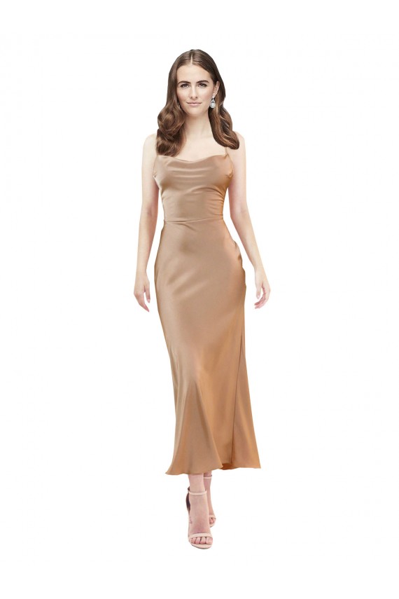 Sleeveless Cowl Neck Silk like Satin Rose Gold Midi Length Formal Evening Gown / Prom Dress / Bridesmaid Dress Adelaide