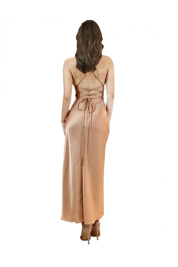 Sleeveless Cowl Neck Silk like Satin Rose Gold Midi Length Formal Evening Gown / Prom Dress / Bridesmaid Dress Adelaide
