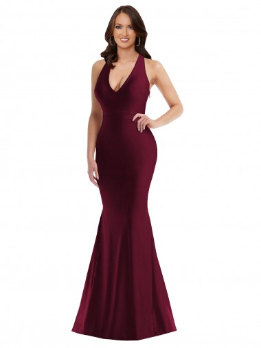 Sleeveless V-Neck Silk like Satin Burgundy Long Formal Plus Size Evening Gown / Prom Dress / Bridesmaid Dress Adelaide