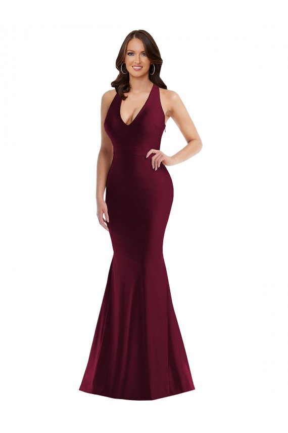 Sleeveless V-Neck Silk like Satin Burgundy Long Formal Plus Size Evening Gown / Prom Dress / Bridesmaid Dress Adelaide