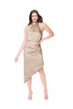 Sleeveless Halter Neck Silk like Satin Champagne Pink Midi Length High Low Prom Dress / Bridesmaid Dress Adelaide