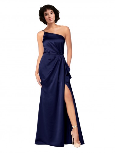 Sleeveless One Shoulder Silk like Satin Sapphire Long Black Tie Evening Gown / Prom Dress / Bridesmaid Dress Adelaide