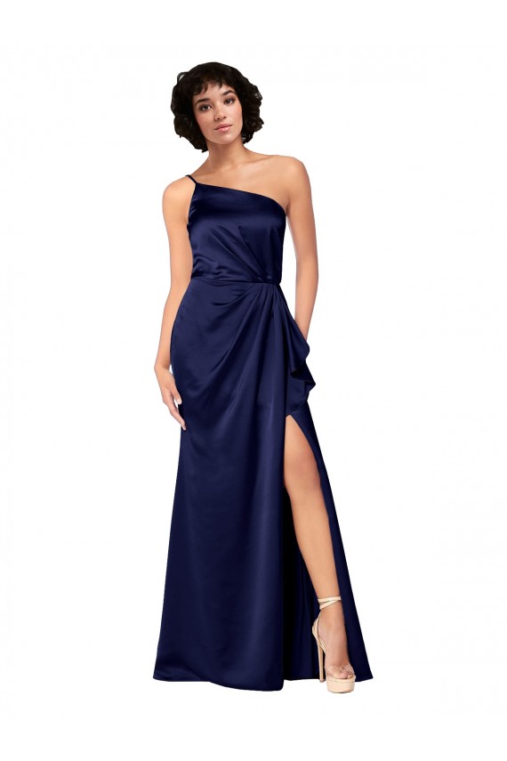 Sleeveless One Shoulder Silk like Satin Sapphire Long Black Tie Evening Gown / Prom Dress / Bridesmaid Dress Adelaide