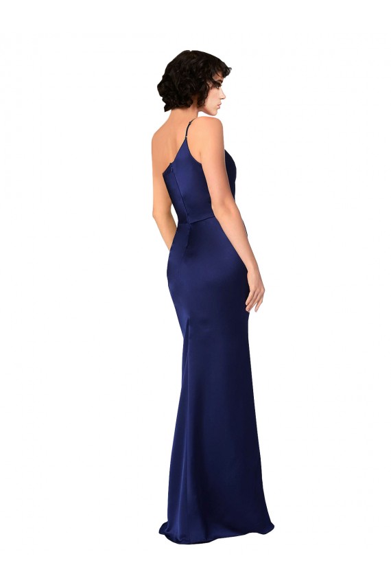 Sleeveless One Shoulder Silk like Satin Sapphire Long Black Tie Evening Gown / Prom Dress / Bridesmaid Dress Adelaide