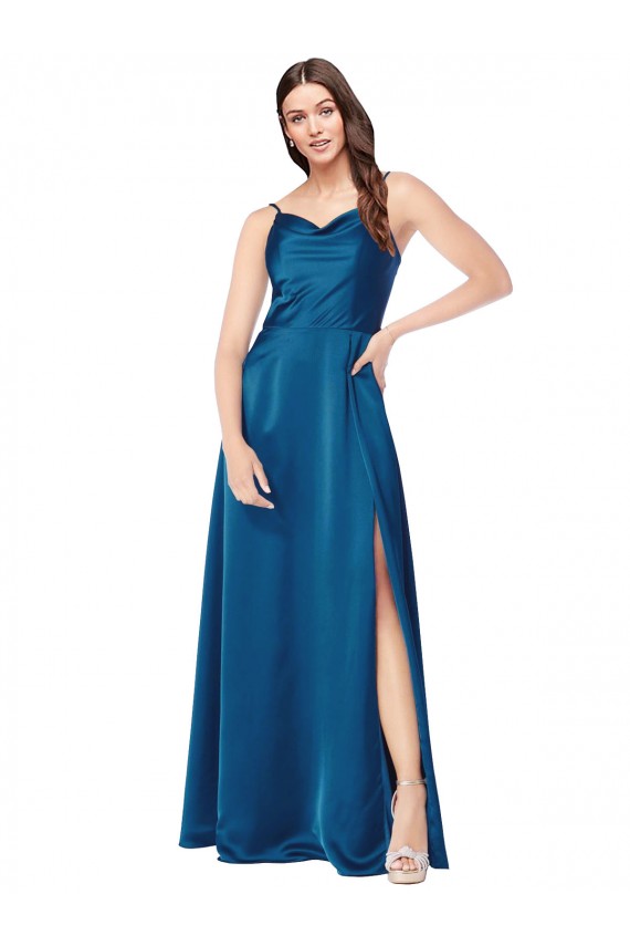 Sleeveless Cowl Neck Silk like Satin Peacock Blue Long Formal Evening Gown / Prom Dress / Bridesmaid Dress Adelaide